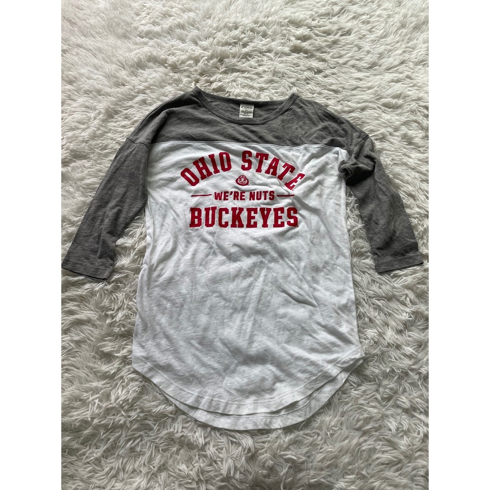 PINK Victoria's Secret Ohio State Buckeyes 3/4 Sleeve Raglan Graphic Tee